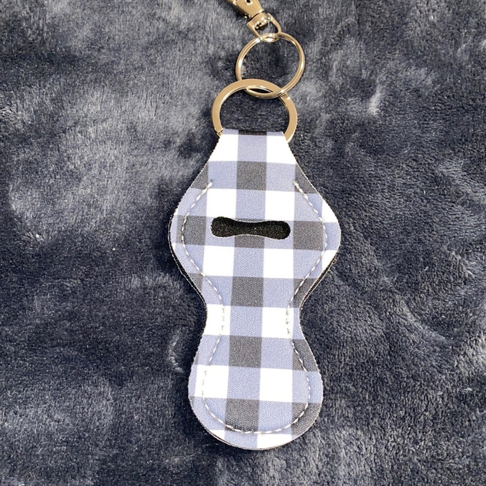 New Blue/white checkers chapstick holder keychain
